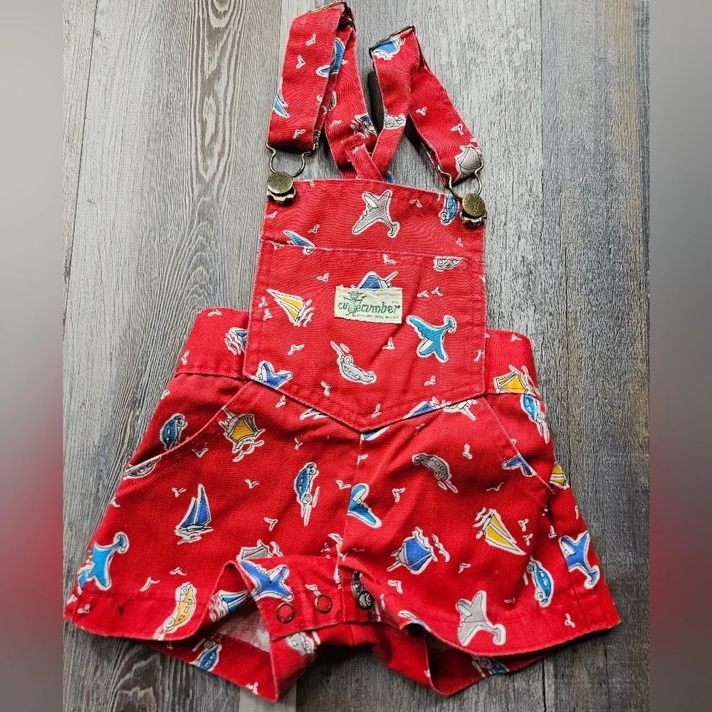 CuteCumber Kids Overalls Vintage 18 Months Red with sailing pattern
